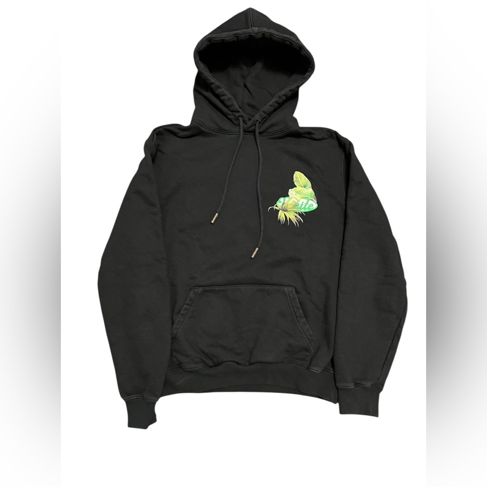 Off white Black Hoodie with Green Graphic